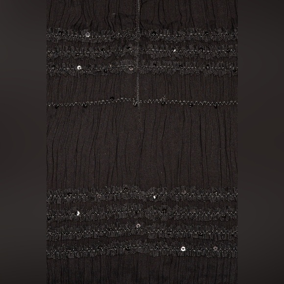 New! Self-Portrait Shirred Chiffon Long Sleeve Sequin Black Mini Dress 🖤 size 10 - Picture 7 of 15